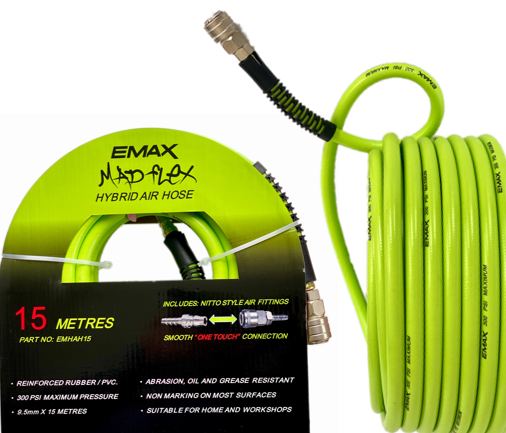 EMAX EMHRAH30 30M HYBRID AIR HOSE C/W NITTO STYLE ONE TOUCH, HOSE GUARD