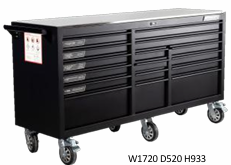 KA BOXES KA6816 68" Widebody 16 Drawer Roller Cabinet with Stainless Steel Work Surface & Power/USB Outlets