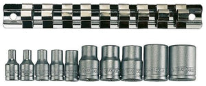 TENG TOOLS M3814 1/4" & 3/8" TX-E 10 Piece Socket Clip Rail Set