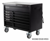 KA BOXES 42" Widebody 11 Drawer Roller Cabinet with Stainless Steel Work Surface & Power/USB Outlets