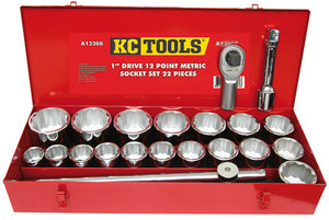 KC Tools A13366 22 PIECE 1" DRIVE METRIC SOCKET SET
