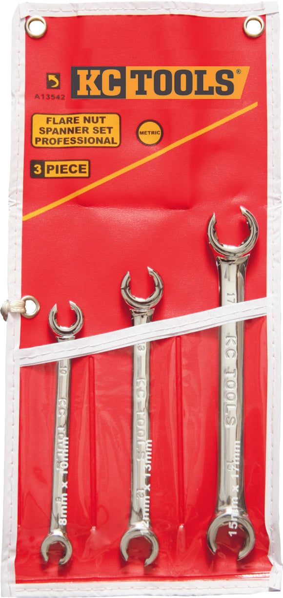 KC Tools A13542 3 Piece Metric Flare Nut Spanner Set