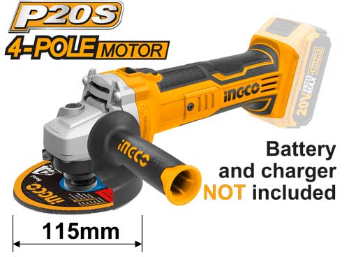 Ingco 20v CAGLI1151 Cordless Angle Grinder 115mm Skin SA Alltools