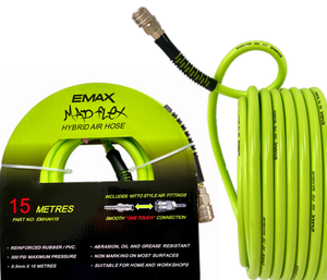 EMAX EMHRAH15 15M HYBRID AIR HOSE C/W NITTO STYLE ONE TOUCH, HOSE GUARD