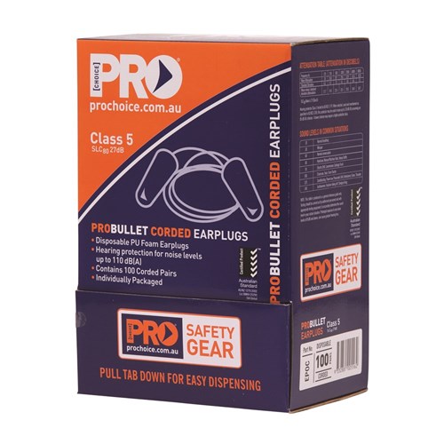 Pro Choice EPOC Probullet Disposable Corded Earplugs (Box of 100 pairs)