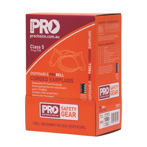Pro Choice EPYC Probell Disposable Corded Earplugs (Box of 100 pairs)