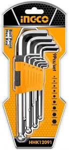 INGCO HHK12091 9 Piece Metric Long Ball Hex Key Set