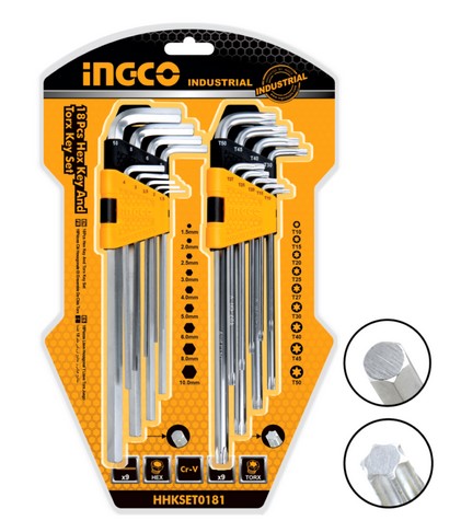INGCO HHKSET0181  18 Piece Hex Key And Torx Key Set