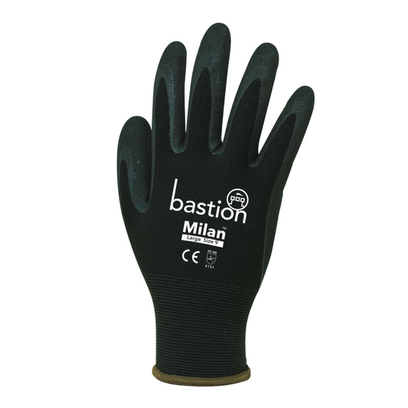 Bastion BSG45124 Nitrle Foam Coated Gloves | Milan - Black Nylon/ Black Sandy (XL)